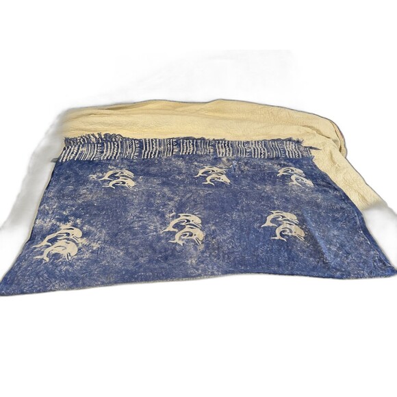 Koko Knot Blue & White Batik Dolphin Print Beach Cover Up Sarong Wrap Scarf - Picture 1 of 7